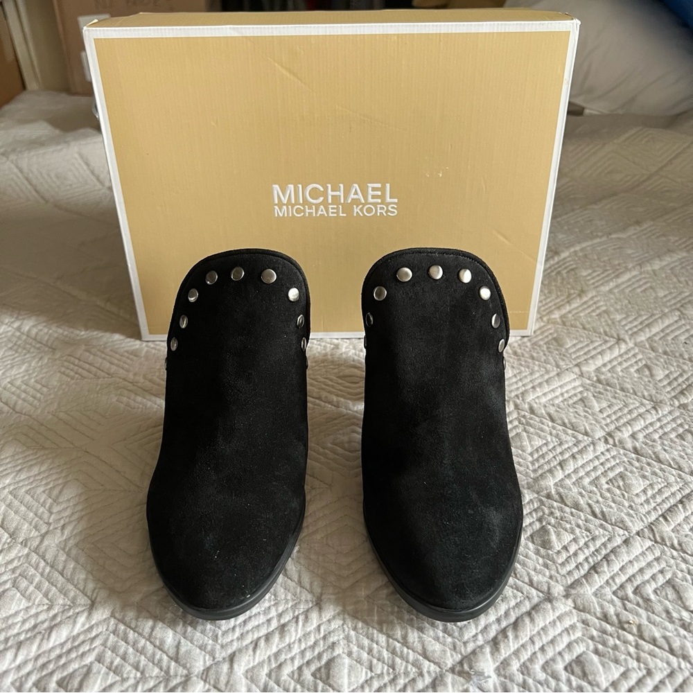 MICHAEL Michael Kors Louise Suede Mule Bootie Heel - Black